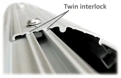 The Titan auto pool cover's twin interlock system on its pool cover carrying tube