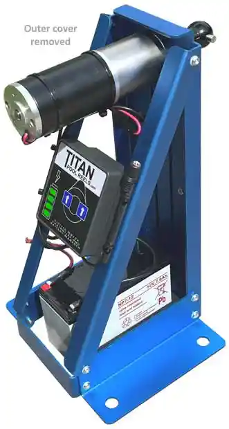 Titan Swimming Pool Roller with covers removed Titan Pool Roller with its outer cover removed showing the motor, battery and controller
